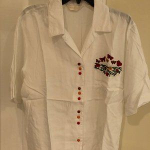 John Henry color embroidered white blouse
